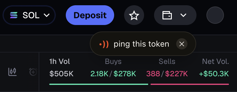 notify me button on a Solana terminal, with a close button